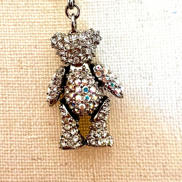 Kirk’s Folly Long Silver Tone Pendant Necklace Pave Crystal Teddy Bear & Girls - Picture 7 of 10